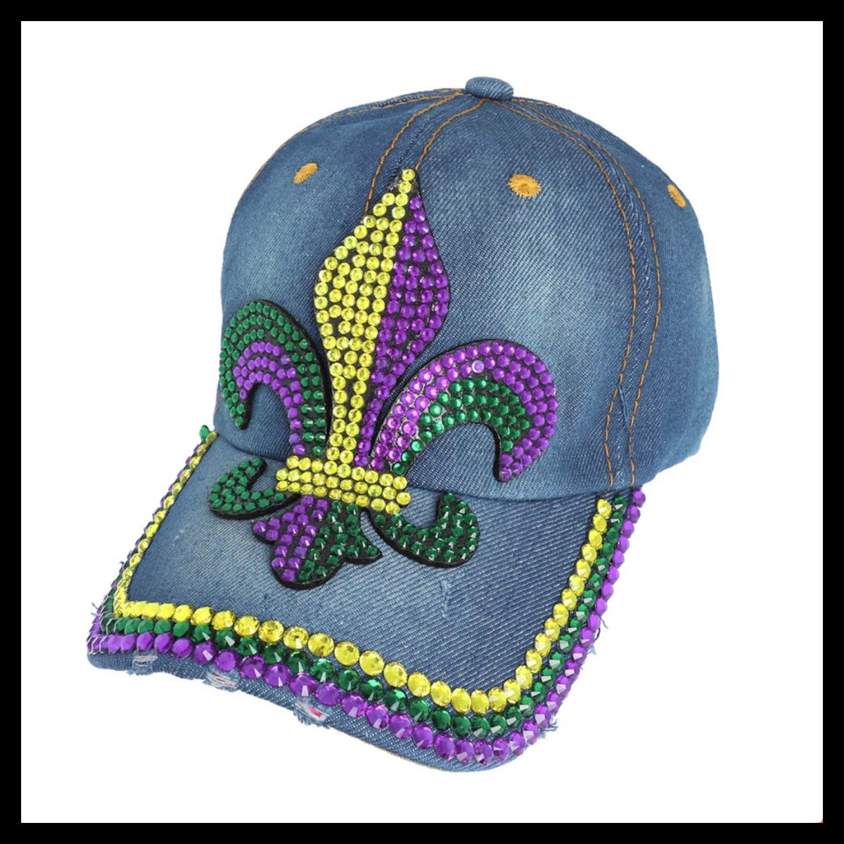 Light Blue Denim Fleur De Lis Patch Mardi Gras Sequin Brim Baseball Cap Hat Fleur De Lis - New Orleans NOLA Mardi Gras Golf Hat | eBay main image 4