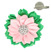 Load image into Gallery viewer, Sorority Pearl Rhinestone Themed Flower 2 in 1 Brooch/Hair Clip