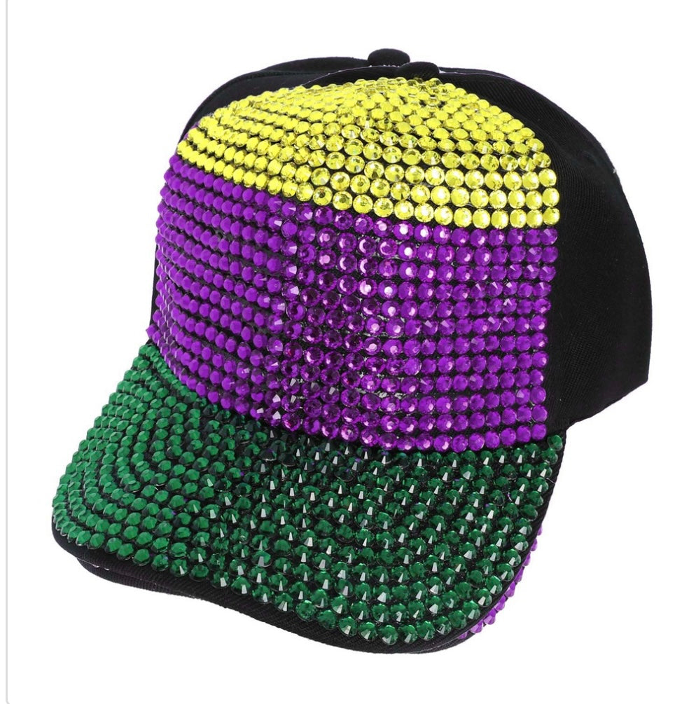 Light Blue Denim Fleur De Lis Patch Mardi Gras Sequin Brim Baseball Cap Hat FASHNZFAB Sequin Mardi Gras Fleur de Lis Patch Baseball Cap  main image 4
