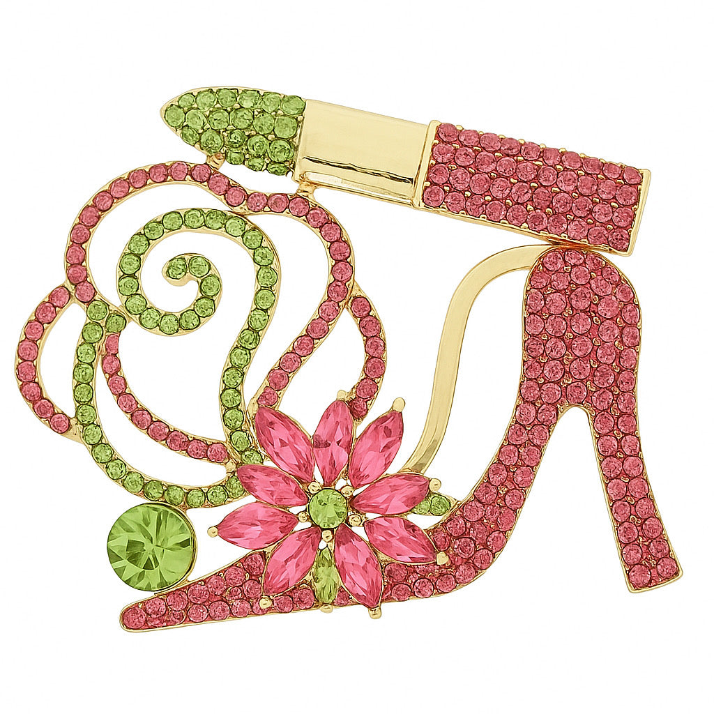 Glam Diva High Heel/Lipstick Bling Brooch
