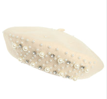 Load image into Gallery viewer, Fashionable Embellished Pearl and Rhinestone Beret
