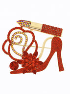 Glam Diva High Heel/Lipstick Bling Brooch