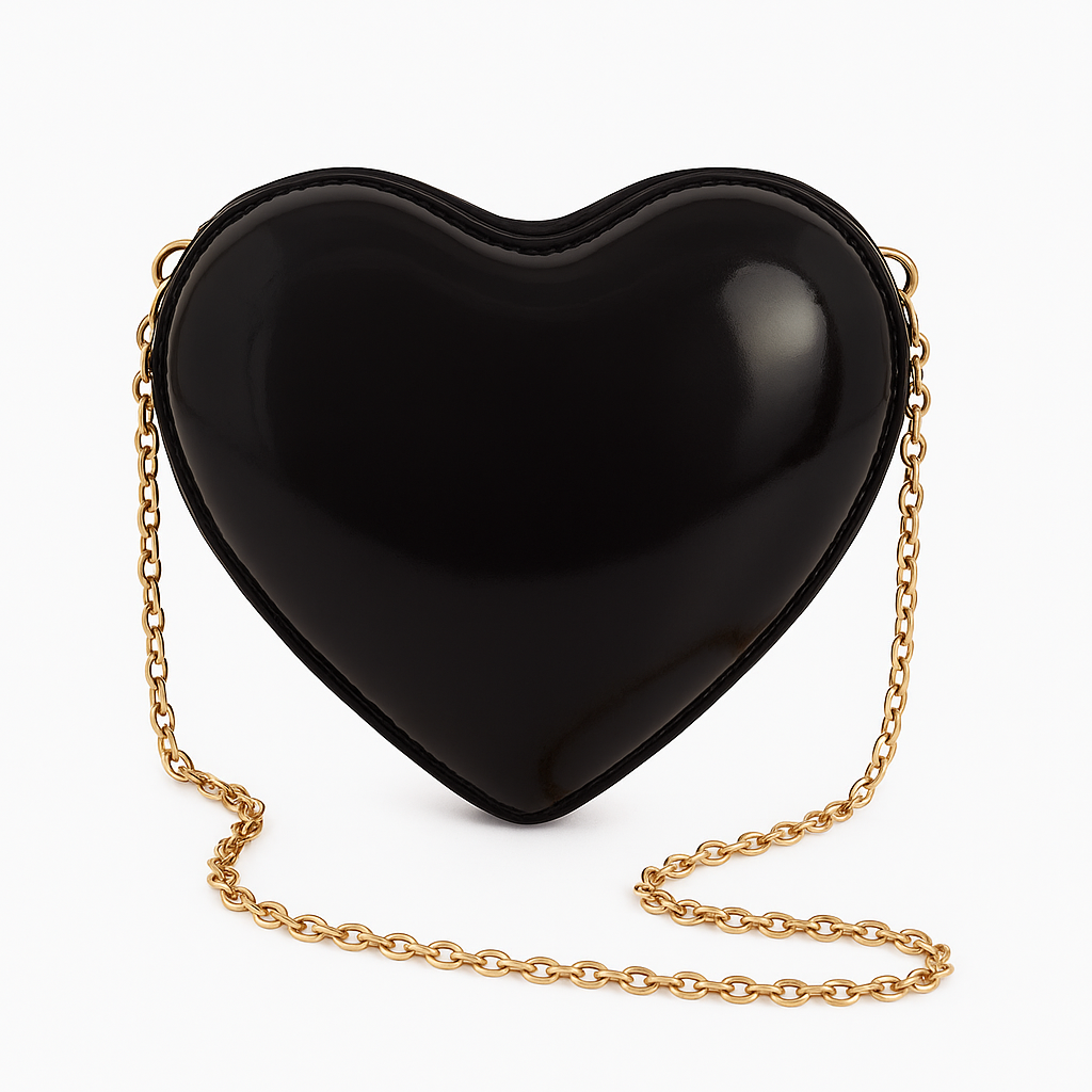 Black Heart - Shaped Clutch with Gold Chain