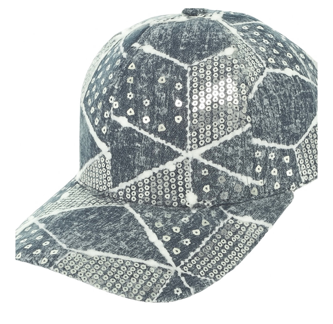 Denim Sequins Baseball Cap