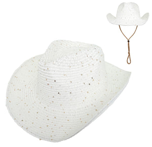 Cowboy Sequin Wide Brim Straw Hat