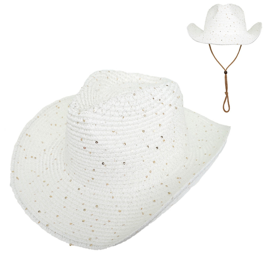 Cowboy Sequin Wide Brim Straw Hat