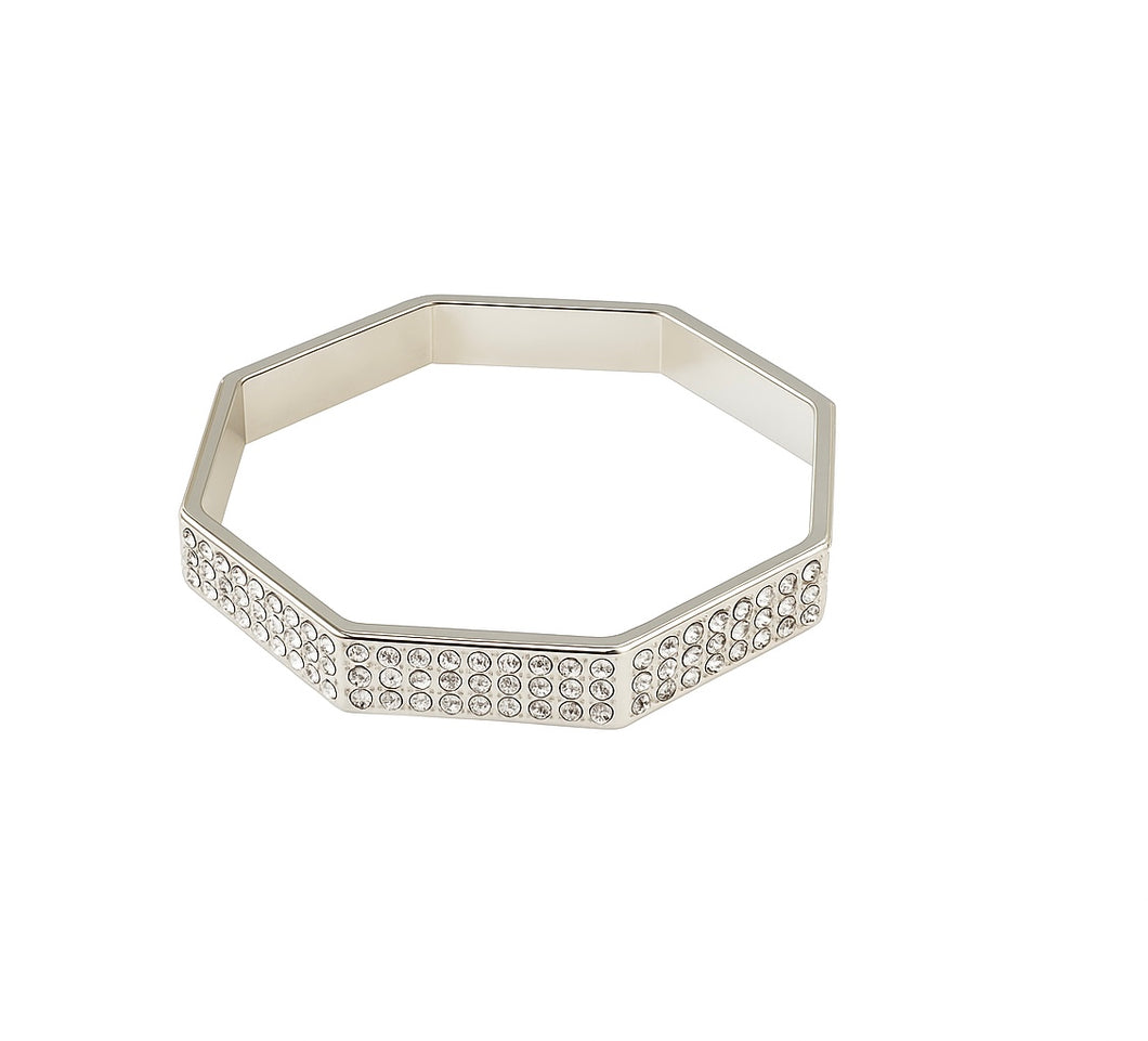 Silver Octagon Rhinestone Bangle Bracelet