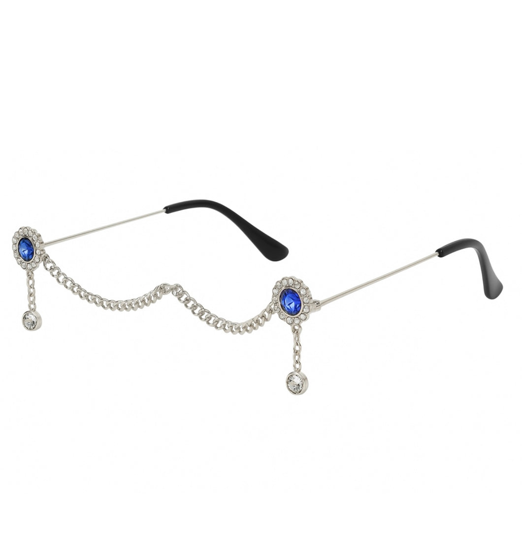 Rimless Blue Gems Rhinestone Glasses