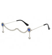 Rimless Blue Gems Rhinestone Glasses