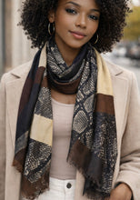 Load image into Gallery viewer, Snakeskin Luxe Color-Block Scarf
