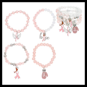 Cancer Awareness Pink Ribbon  4-Piece Bracelet Set
