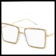 JBC Rhinestone Transparent Square Oversized Clear Glasses