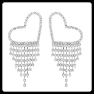 JBC Rhinestone Heart Fringe Drop Earrings