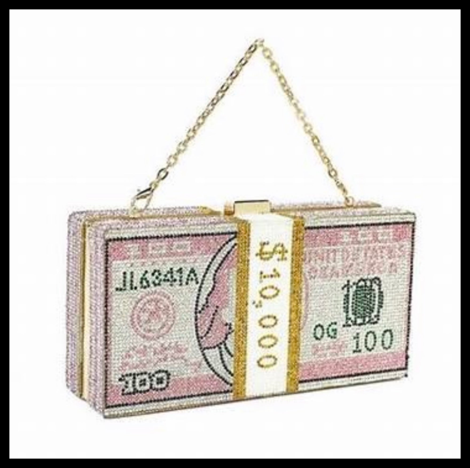 100 Dollar Bill Purse Crystal Clutch Bag Stack of Money Silver Black Gold  Chain | eBay